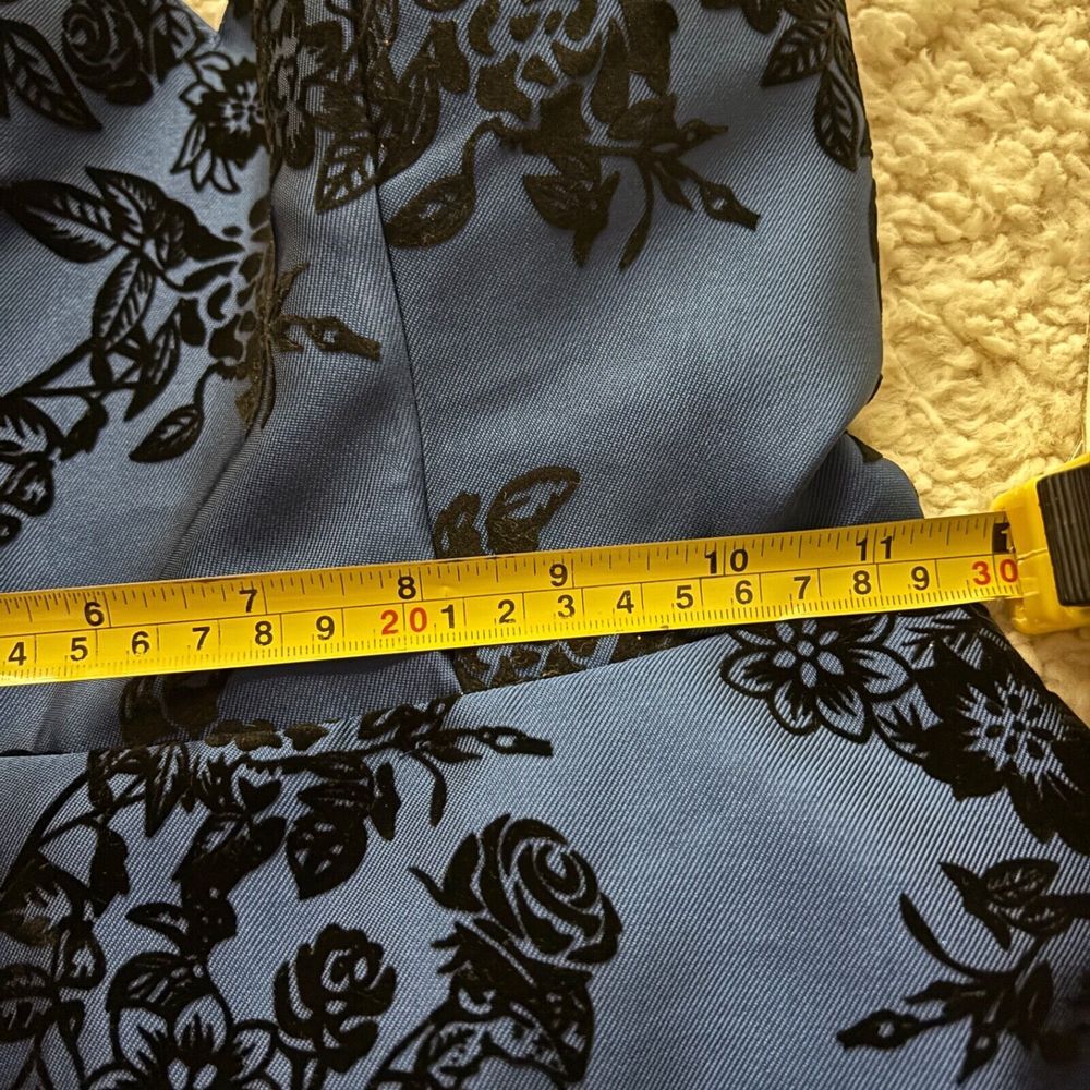 Royal Blue Skater Dress All Over Velvet Flowers Open Back Size 3/4 NEW $109 - Picture 5 of 10